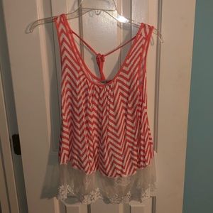 Pink & white with lace chevron tank top